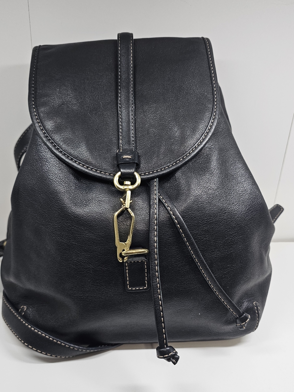 Coach Black Leather Drawstring Backpack with Gold Hardware